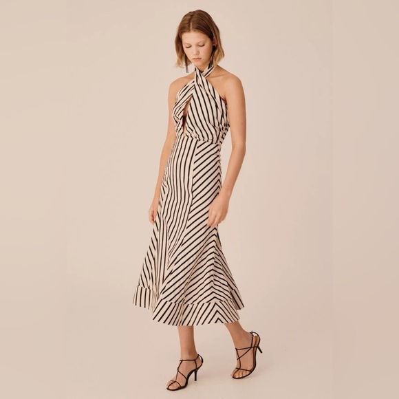 C/MEO Black and white striped halter neck midi dress size M/US 6 - Picture 2 of 10